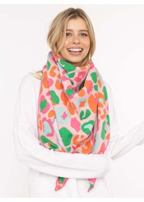 Dreieckstuch Zwillingsherz "Leo Bunt", Damen, rosa (rosa bunt), Strick, Baumwollmischung, mehrfarbig, Modet&uuml;cher Dreieckstuch, buntes Tuch im Leolook in Neon, Feinstrick