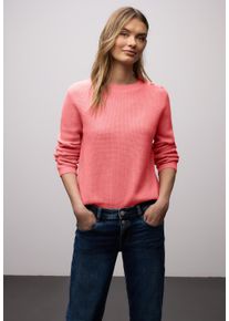 Strickpullover Street One, Damen, Gr. 44, striking coral meliert, Strick, Obermaterial: 37% Baumwolle, 34% Polyacryl, 26% Polyester, 3% Elasthan, unifarben, normal h&uuml;ftbedeckend, Rundhals, Flachstrickb&uuml;ndchen, Pullover Strickpullover, mit Knopfdetail