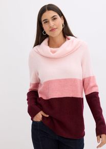Rollkragenpullover bonprix "Rollkragenpullover", Damen, Gr. 52/54 (XXL), rosa (zartrosa, ahornrot gestreift), Obermaterial: 68% Polyacryl, 30% Polyester, 2% Elasthan, mehrfarbig, loose fit, Pullover Rollkragenpullover, mit Elasthan-Anteil, mit Wasserfallkragen, lockere Passform