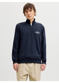 Jack & Jones Sweater JACK & JONES "JJBRANDON SWEAT HALF ZIP", Herren, Gr. L, navy blazer, angeraute Sweatware, Obermaterial: 65% Polyester, 35% Baumwolle, unifarben, regular fit, hoch geschlossener Ausschnitt, Rippb&uuml;ndchen, Sweatshirts Sweater