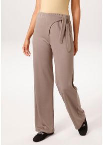 Schlupfhose Aniston CASUAL, Damen, Gr. 46, N-Gr, braun (taupe), Jersey, Obermaterial: 65% Viskose, 35% Polyester, unifarben, figurumspielend lang, Hosen Schlupfhose, mit seitlichem Bindeband - NEUE KOLLEKTION