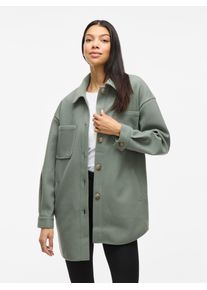 Hemdjacke Vila "VIKIMMI SHIRT L/S JACKET - NOOS", Damen, Gr. S, laurel wreath, Web, Obermaterial: 100% Polyester, unifarben, regular fit, Rundhals, Jacken Hemdjacke