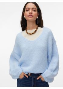 V&eacute;ro Moda Strickpullover VERO MODA "VMMAYBE LS 2WAY V-NECK PULLOVER NOOS", Damen, Gr. S, cashmere blau, Strick, Obermaterial: 100% Polyester, unifarben, loose fit normal, V-Ausschnitt, Strickb&uuml;ndchen, Pullover Strickpullover, Kunstfaser, locker geschnitten, V-Ausschnitt