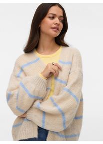 V&eacute;ro Moda Strickjacke VERO MODA "VMMAYBE ART LS OPEN CARDIGAN NOOS", Herren, Gr. M, birch stripes:with oatmeal melange and brunnera blau stripe, Strick, Obermaterial: 100% Polyester, gestreift, meliert, oversize normal, tiefer V-Ausschnitt, Rippstrickb&uuml;ndchen, Strickjacken Strickjacke