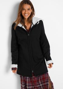 Kapuzensweatjacke bonprix "Kapuzen-Sweatjacke mit Teddyfell", Damen, Gr. 36/38 (S), schwarz, Obermaterial: 85% Polyester, 15% Baumwolle, gerade, Sweatjacken Kapuzensweatjacke, mit Kapuze, mit Teddyfell-Futter, aus Polyester und Baumwolle