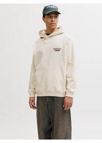 Jack & Jones Kapuzensweatshirt JACK & JONES "JORNORREBRO TYPO BACK SWEAT HOOD SN", Herren, Gr. S, antique wei&szlig; detail:ss26, angeraute Sweatware, Obermaterial: 89% Baumwolle, 11% Polyester, bedruckt, relaxed fit normal, ohne Ausschnitt, Rippb&uuml;ndchen, Sweatshirts Kapuzensweatshirt, mit Print