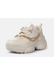 Plateausneaker Buffalo "Bliss Chain", Damen, Gr. 37, beige, goldfarben, Lederimitat, Schuhe Plateausneaker, Halbschuh, Schn&uuml;rschuh, Chunky Sneaker mit Zierkette