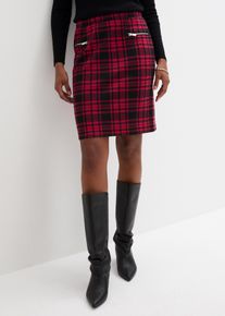 Jerseyrock bonprix "Jersey-Rock", Damen, Gr. 52/54 (XXL), rot (granatrot, schwarz kariert), Web, Obermaterial: 65% Polyester, 30% Viskose, 5% Elasthan, kariert, festlich, figurbetont kniefrei, R&ouml;cke Jerseyrock, aus Polyester, Viskose und Elasthan, Minirock-L&auml;nge, mit Gummizug