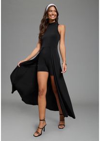 Jumpsuit Melrose, Damen, Gr. 44, N-Gr, schwarz, Jersey, Obermaterial: 95% Polyester, 5% Elasthan, clean, unifarben, kn&ouml;chellang, Overalls Jumpsuit, mit angesetztem Rock im 2in1 Look, Topseller