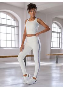 H.I.S. Leggings H.I.S, Damen, Gr. S (36/38), N-Gr, ecru, Single Jersey, Obermaterial: 95% Baumwolle, 5% Elasthan, unifarben, Basic, k&ouml;rpernah lang, Hosen Leggings, mit Streifentape