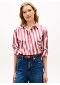 Langarmbluse Tommy Hilfiger "ESS POPLIN EASY FIT SHIRT", Damen, Gr. 40, wide banker stp ecru liberty rot, Popeline, Obermaterial: 100% Baumwolle, gestreift, normal h&uuml;ftbedeckend, &Auml;rmel mit &Auml;rmelschlitz 1-Knopf-Manschette, Blusen Langarmbluse, Baumwolle