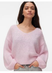 V&eacute;ro Moda Strickpullover VERO MODA "VMMAYBE LS 2WAY V-NECK PULLOVER NOOS", Damen, Gr. S, parfait pink, Strick, Obermaterial: 100% Polyester, unifarben, loose fit normal, V-Ausschnitt, Strickb&uuml;ndchen, Pullover Strickpullover, Kunstfaser, locker geschnitten, V-Ausschnitt