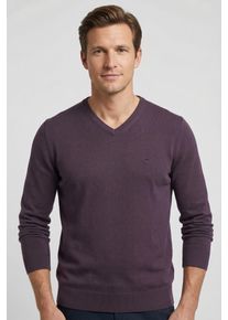 Strickpullover Fynch-Hatton, Herren, Gr. M, aubergine, Feinstrick, Obermaterial: 100% Baumwolle, unifarben, h&uuml;ftbedeckend, V-Ausschnitt, Flachstrickb&uuml;ndchen, Pullover Strickpullover, aus Baumwolle, mit V-Ausschnitt, h&uuml;ftbedeckende Passform