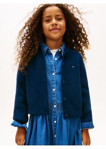 Strickjacke Tommy Hilfiger "CHENILLE CARDIGAN", M&auml;dchen, Gr. 6 (116), schwarz night navy, Strick, Obermaterial: 100% Polyester, unifarben, regular fit taillenbedeckt, Rundhals, eingesetzt Rippstrickb&uuml;ndchen, Strickjacken Strickjacke, Regular fit, f&uuml;r Kinder bis 16 Jahre