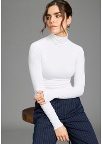 Longsleeve Flashlights, Damen, Gr. 32/34, wei&szlig;, Jersey, Obermaterial: 47% Polyester, 46% Viskose, 7% Elasthan, unifarben, sehr figurbetont h&uuml;ftlang, hoch geschlossener Ausschnitt, Babylock, Shirts Longsleeve, mit Rollkragen, elastischer Jersey, Babylock Saum