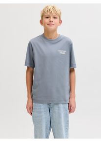Jack & Jones T-Shirt JACK & JONES JUNIOR "JORNORREBRO TYPO TEE SS CREW NECK SN JNR", Jungen, Gr. 152, tradewinds, Single Jersey, Obermaterial: 100% Baumwolle, bedruckt, relaxed fit normal, Rundhals, Shirts T-Shirt