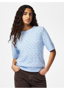 Strickpullover Pieces "PCLELOU SS O-NECK KNIT NOOS BC", Damen, Gr. XS, cashmere blau detail:melange, Strick, Obermaterial: 65% Polyester, 17% Polyacryl, 10% Nylon, 5% Wolle, 3% Elasthan, meliert, regular fit normal, Rundhals, Pullover Strickpullover, mit Ajourmuster