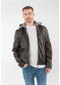 Lederjacke Mauritius "MMBarlo", Damen, Gr. S (46), schwarz taupe, Obermaterial: 100% Schafsleder. Futter: 100% Baumwolle. Kapuze: 55% Baumwolle, 45% Polyester. &Auml;rmelfutter: 100% Polyester, unifarben, regular fit h&uuml;ftbedeckend, angesetztes B&uuml;ndchen, Jacken Lederjacke, mit abnehmbarer Kapuze