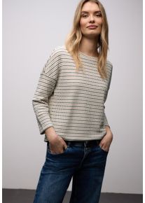 3/4-Arm-Shirt Street One, Damen, Gr. 34, sanftes wei&szlig;, Strick, Obermaterial: 65% Baumwolle, 35% Polyester, gestreift, l&auml;ssig geschnitten h&uuml;ftbedeckend, U-Boot-Ausschnitt, Shirts 3/4-Arm-Shirt, mit gestreiften Strick-Look und U-Boot-Ausschnitt