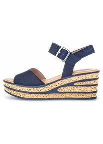 Keilsandalette Gabor, Damen, Gr. 44, blau (dunkelblau), Ziegenveloursleder, Schuhe Keilsandalette, Sommerschuh, Sandale, Keilabsatz, mit auff&auml;llliger Absatzgestaltung