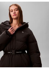 Steppmantel Calvin Klein Jeans "BELTED MIDWEIGHT LONG PUFFER", Damen, Gr. XL (44), schwarz, Web, Obermaterial: 100% Polyamid, unifarben, regular fit lang, Rundhals, eingesetzt gerader Abschluss, M&auml;ntel Steppmantel, Mit Rundhalsausschnitt, regular fit