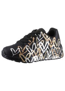 Plateausneaker Skechers "Skechers x JGoldcrown: Uno Lite - Metallic Love", M&auml;dchen, Gr. 31, schwarz (schwarz kombiniert), Lederimitat, Glitzer, metallic, Schuhe Plateausneaker, Schn&uuml;rschuh, Keilsneaker mit Herzchen im Metallic Look bedruckt, Topseller