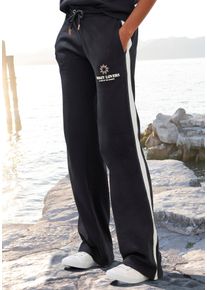 H.I.S. Loungehose H.I.S, Damen, Gr. 44/46, N-Gr, schwarz, Sweatware, Obermaterial: 60% Baumwolle, 40% Polyester, unifarben, figurumspielend lang, Hosen Loungehose, aus weicher Sweatware mit Seitenstreifen, Loungewear, Topseller