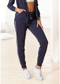 Relaxhose Kangaroos, Damen, Gr. 44/46, N-Gr, blau (marine), Interlock, Obermaterial: 60% Baumwolle, 40% Polyester, unifarben, Basic, Basic lang, Hosen Relaxhose, mit kontrastfarbenem Piping, Loungewear, Topseller