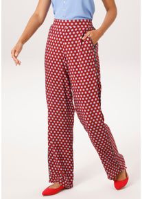 Schlupfhose Aniston CASUAL, Damen, Gr. 46, N-Gr, rot (dunkelrot, hellblau, rosa, smaragdgr&uuml;n), Web, Obermaterial: 100% Viskose (LENZING&trade; ECOVERO&trade;), bedruckt, gemustert, gepunktet, weit lang, Hosen Schlupfhose, allover mit gemusterten Punkten bedruckt - NEUE KOLLEKTION
