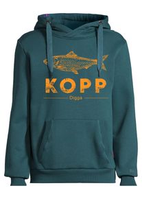 Kapuzenpullover SALZHAUT "Hoodie HEFF - FISCHKOPP", Herren, Gr. M, blau (dragonfly, neonorange), Obermaterial: 55% Baumwolle CO. 45% Polyester PES., Pullover Kapuzenpullover