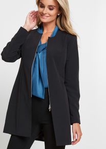 Longblazer bonprix "Longblazer", Damen, Gr. 40, schwarz, Obermaterial: 65% Polyester, 30% Viskose, 5% Elasthan. Futter: 100% Polyester, festlich, figurbetont, Blazer Longblazer, figurnaher Schnitt, aus Polyester, Viskose und Elasthan