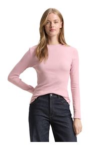 Langarmshirt Tom Tailor Denim, Damen, Gr. XXL, soft mauve rose, Single Jersey, Obermaterial: 93% Baumwolle, 7% Elasthan, unifarben, schmal h&uuml;ftbedeckend, Rundhals, R&uuml;schen, Shirts Langarmshirt, in Ripp-Optik