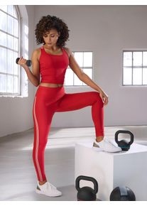 H.I.S. Leggings H.I.S, Damen, Gr. XS (32/34), N-Gr, rot, Single Jersey, Obermaterial: 95% Baumwolle, 5% Elasthan, unifarben, Basic, k&ouml;rpernah lang, Hosen Leggings, mit Streifentape