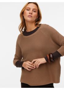 V&eacute;ro Moda Strickpullover VERO MODA "VMNEW NORA 3/4 BOATNECK PULLOVER NOOS", Damen, Gr. L, caribou, Strick, Obermaterial: 100% Baumwolle, unifarben, regular fit normal, U-Boot-Ausschnitt, Pullover Strickpullover