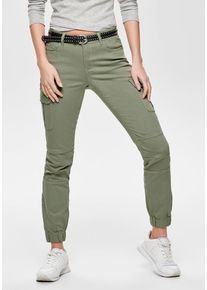 Cargohose Only "ONLMISSOURI REG ANK CARGO PNT NOOS", Damen, Gr. 38 (M), L&auml;nge 34, gr&uuml;n (olivgr&uuml;n), Web, Obermaterial: 98% Baumwolle, 2% Elasthan, unifarben, schmal kn&ouml;chellang, Hosen Cargohose, mit Stretchs&auml;umen