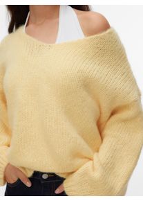 V&eacute;ro Moda Strickpullover VERO MODA "VMMAYBE LS 2WAY V-NECK PULLOVER NOOS", Damen, Gr. XS, pale banana, Strick, Obermaterial: 100% Polyester, unifarben, loose fit normal, V-Ausschnitt, Strickb&uuml;ndchen, Pullover Strickpullover, Kunstfaser, locker geschnitten, V-Ausschnitt
