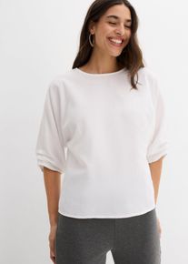 bonprix Blusenshirt aus reiner Baumwolle, wei&szlig;, Gr.42, Jedes Teil ist durch die besondere Waschung ein Unikat. Aus diesem Grund kann die Farbe leicht von der Abbildung abweichen., aus 100% Baumwolle