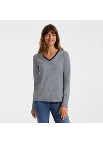 LANDS' END Supima&reg; Langarm-Shirt mit V-Ausschnitt, Damen,  Blau, Baumwolle, by Lands' End
