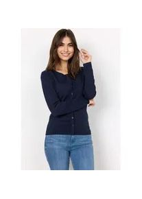 Strickjacke soyaconcept "SC-DOLLIE 446", Damen, Gr. S, blau (navy), Feinstrick, Obermaterial: 75% Viskose, 25% Polyamid, figurbetont h&uuml;ftlang, Rundhals, Rippb&uuml;ndchen, Strickjacken Strickjacke, ein Klassiker