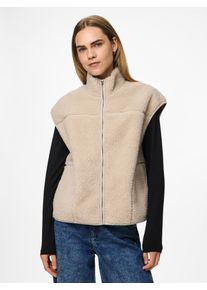 Pl&uuml;schweste Pieces "PCSADIA TEDDY VEST NOOS BC", Damen, Gr. XL, silber gray, Pl&uuml;sch, Obermaterial: 100% Polyester, unifarben, regular fit normal, Westen Pl&uuml;schweste, Kunstfaser