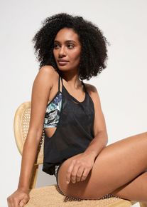 bonprix Oversize-Tankini mit Bustier-Bikinioberteil (3-tlg.Set), blau, Gr.42, Toller Tankini mit sch&ouml;nem Druck und transparentem Oberteil