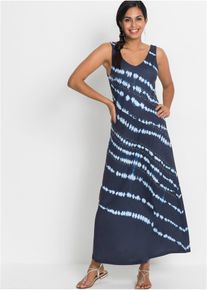 bonprix Maxikleid mit Batikeffekt, blau, Gr.36/38 (S), Tief ausgeschnittenes Maxikleid mit Batik-Druck und Schmucksteinverzierung