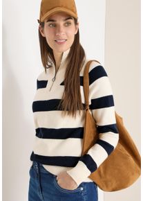 Troyer Cecil, Damen, Gr. M (40), universal blau, Strick, Obermaterial: 37% Baumwolle, 34% Polyacryl, 26% Polyester, 3% Elasthan, gestreift, bequem normal, ohne Ausschnitt, Pullover Troyer, gestreift, bequem, mit Zipper am Kragen