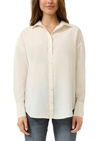 Langarmbluse QS, Damen, Gr. 42, ecru, Web, Obermaterial: 85% Modal, 15% Polyamid, unifarben, bequem Po-bedeckend, Rundhals, 2-Knopf-Manschette, Blusen Langarmbluse, mit Knopfleiste
