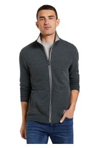 Sweatjacke Tom Tailor, Herren, Gr. XL, grau (anthrazit meliert), Sweatware, Obermaterial: 65% Baumwolle, 35% Polyester, regular fit, Rippb&uuml;ndchen, Sweatjacken Sweatjacke, mit halsw&auml;rmendem Stehkragen, Topseller