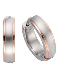 Paar Creolen Firetti "Schmuck Geschenk Basic in Bicolor-Optik, &Oslash; ca. 15,0 mm", rosa (edelstahlfarben, ros&eacute;goldfarben), Ohrringe, Damen, 15mm, Edelstahl, Paar Creolen, Topseller