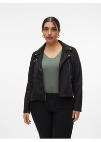 Bikerjacke Vero Moda CURVE "VMCJOSE SHORT JACKET NOOS CUR", Damen, Gr. 46, schwarz, Web, Obermaterial: 90% Polyester, 10% Elasthan, unifarben, kurz, V-Ausschnitt, Jacken Bikerjacke