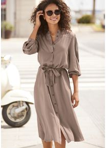 Hemdblusenkleid Lascana, Damen, Gr. 36, N-Gr, braun (taupe), Web, Obermaterial: 100% Viskose, unifarben, figurumspielend ca. Mitte Wade, Rundhals, 1-Knopf-Manschette, Kleider Hemdblusenkleid, in lockerer Passform, elegantes Sommerkleid, Midikleid