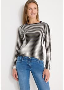 Langarmshirt Cecil, Damen, Gr. XL (44), universal blau, Jersey, Obermaterial: 76% Baumwolle, 24% Modal, gestreift, normal h&uuml;ftbedeckend, Rundhals, Shirts Langarmshirt, im Streifen-Look