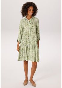 Blusenkleid Aniston CASUAL, Damen, Gr. 48, N-Gr, gr&uuml;n (apfelgr&uuml;n, wei&szlig;braun), Web, Obermaterial: 100% Viskose, bedruckt, gebl&uuml;mt, l&auml;ssig geschnitten kniefrei, Krempel&auml;rmel, Kleider Blusenkleid, mit grafischen Bl&uuml;ten bedruckt - NEUE KOLLEKTION